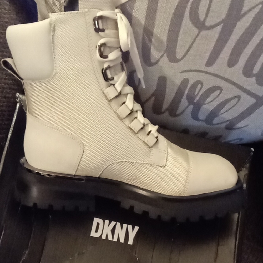 DKNY Ivory Lace-Up Boots